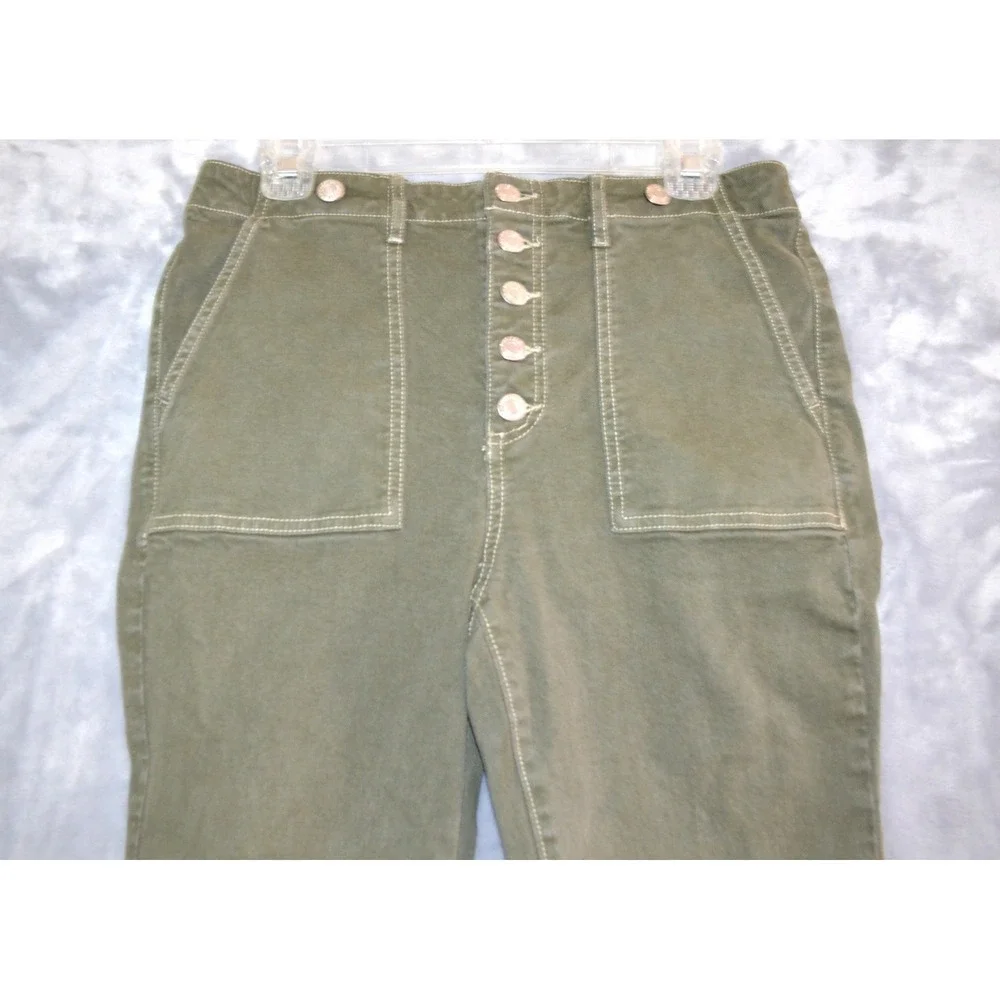 LOFT Made And Loved The Slim Flare Green Denim Jeans Womens P 8/29 Button Front